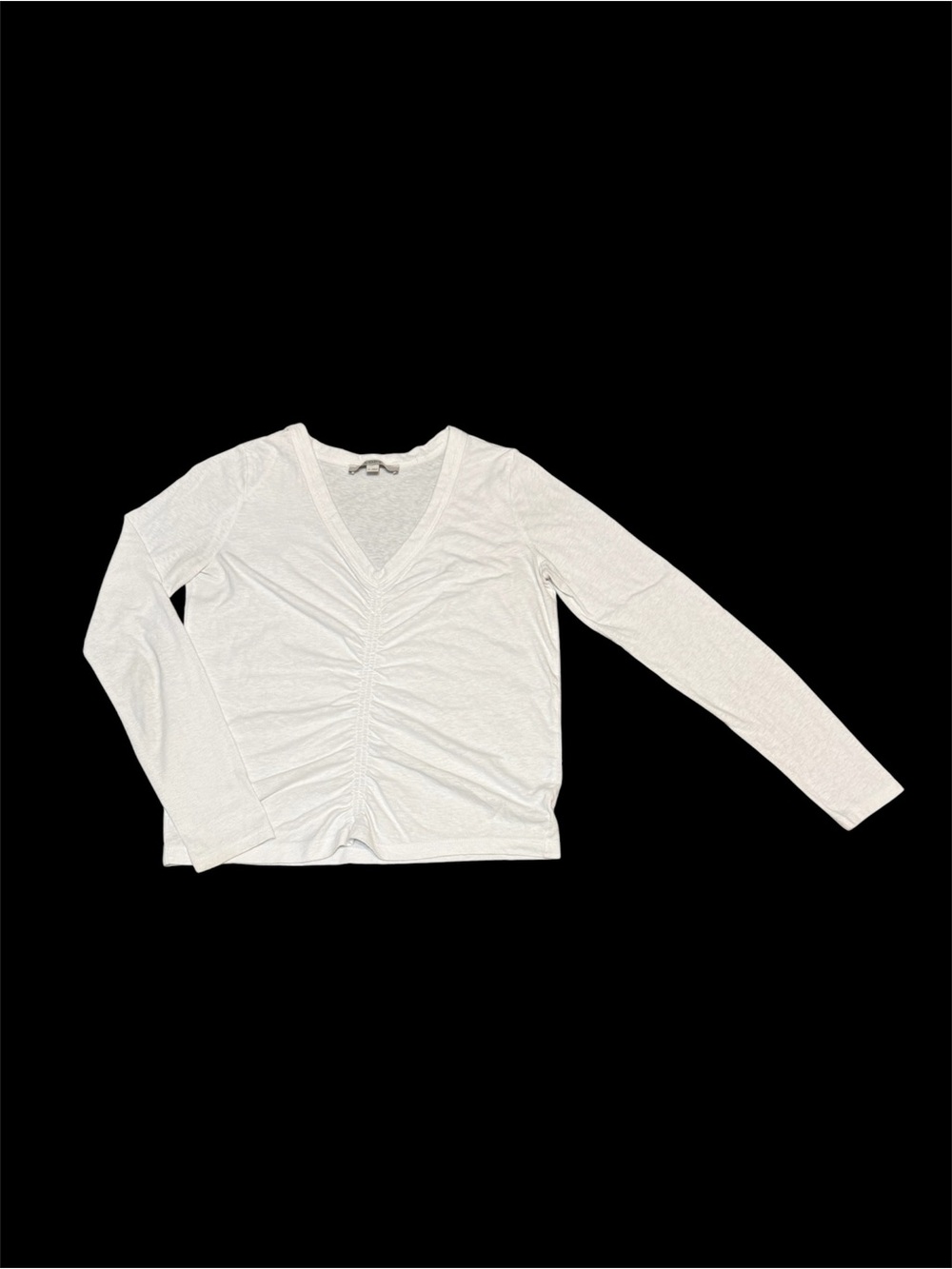 LOFT White V-Neck Knit Top Ruching Front Small